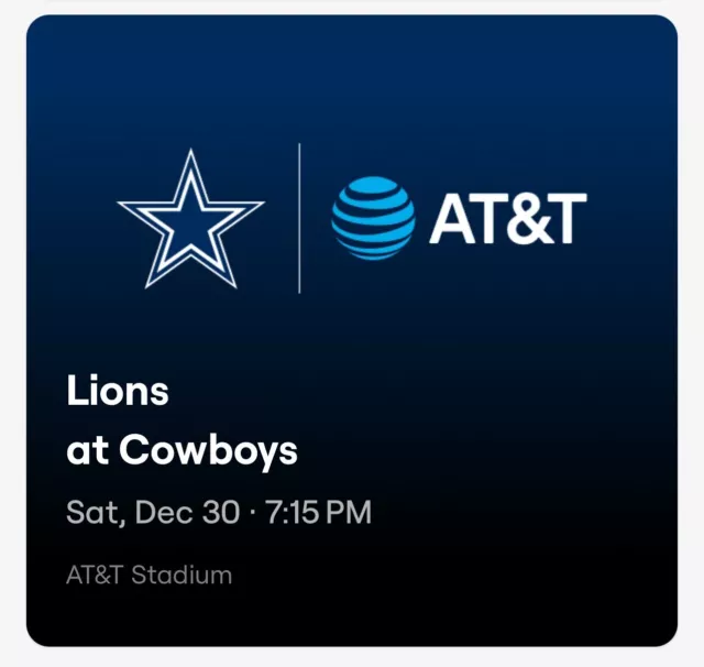 2 Dallas Cowboy vs Detroit Lions Tickets Sec: 247, Row: 6. Price for each