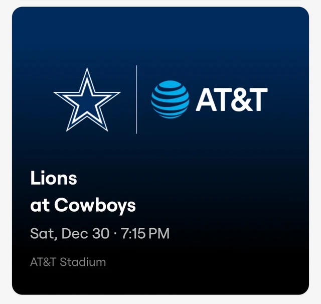 Dallas Cowboy vs Detroit Lions Tickets Sec: 247, Row: 6