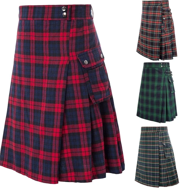 Kilt tartan scozzese da uomo con tasche e design unico in 4 colori