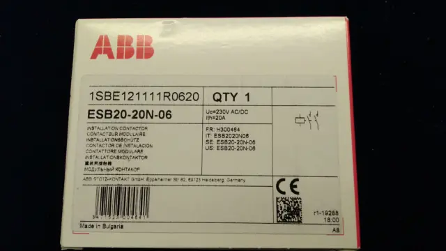 ABB contattore ESB20-20N-06 , 2 poli, 1 posto din, bobina 230V NUOVO