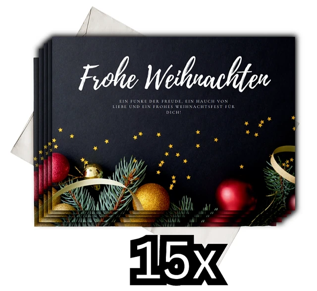 Weihnachtskarten Set 15 Stück mit 15 Umschlägen, DIN A6, Grußkarten, Postkarten