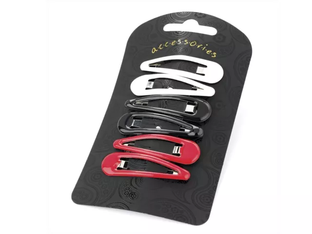 Black White Red 5cm Plastic Coated Sleepie Snap Hair Clips Bendies Slides