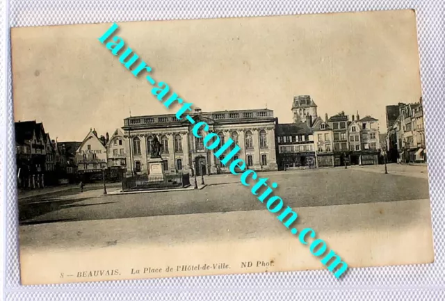 Cpa 60 Oise Beauvais Place L'hotel De Ville Carte Postale 1900 Monument Commerce
