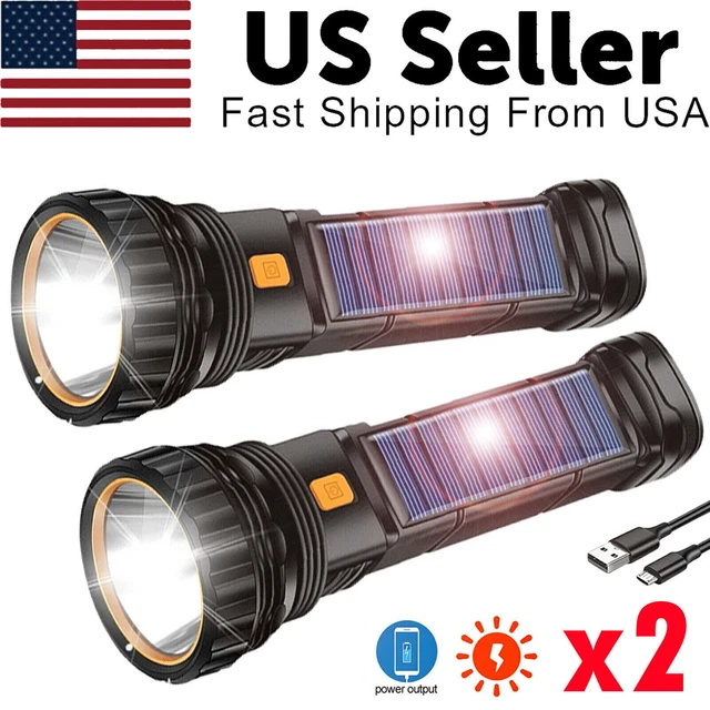 2pcs Led Solar Tactical Flashlight Rechargeable Torch Light Outdoor Camping Lamp