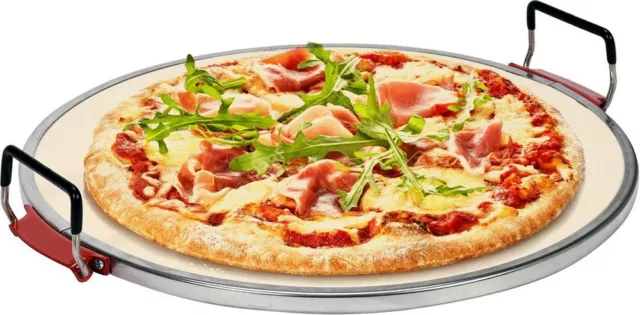 Backstein Pizzastein aus Cordierit Brotbackstein Rund Keramik mit Griffen Ø 32cm