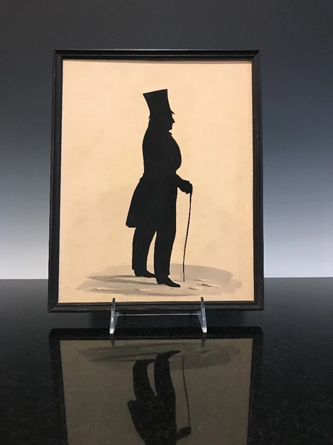 Antique Paper Cut Framed Silhouette Of A Gentleman Holding Cane