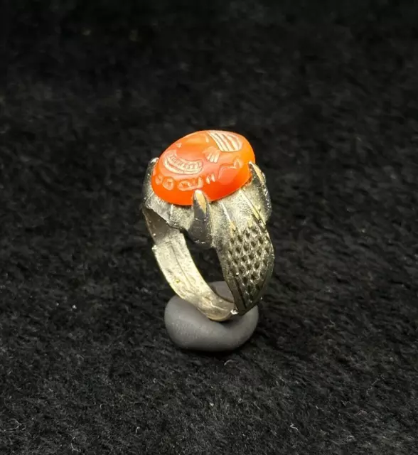 Wonderful Rare Ancient Silver Roman Ring With Intaglio Carnelian Stone