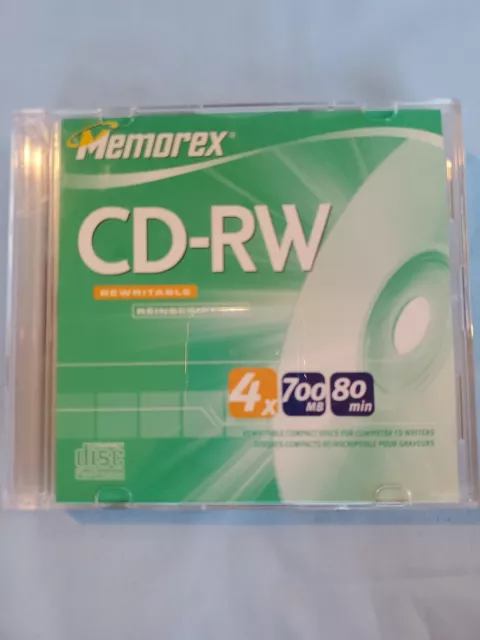 Memorex CD-RW Rewritable Reinscriptible 4X 700MB 80 Minutes - 5 In Jewel Cases