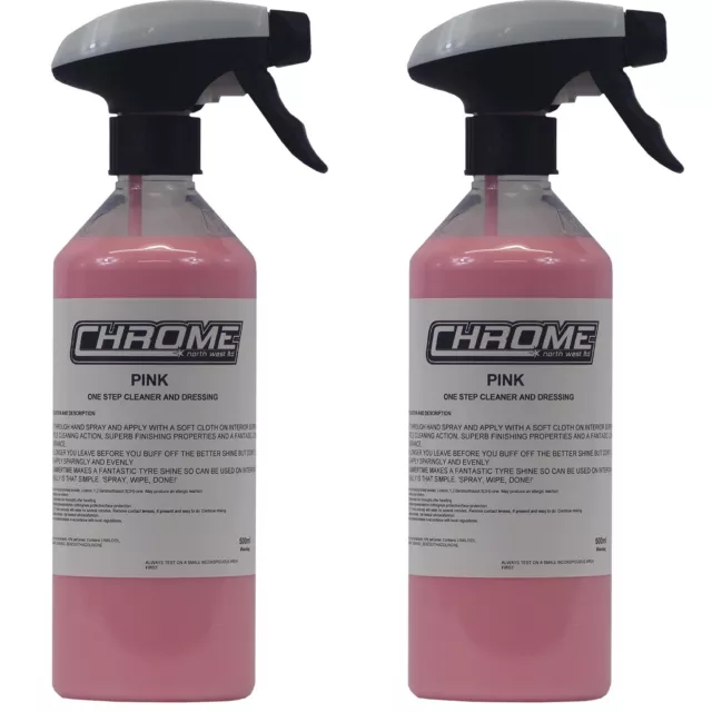 Pink One Step Cleaner Chrome (NW) 2 x 500ml Spray Cleaning Car Tractor Truck