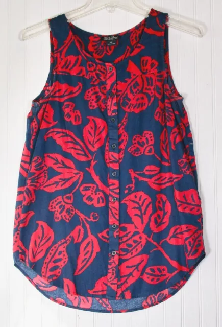 Lucky Brand women's XS sleeveless tunic blouse top navy with red flowers