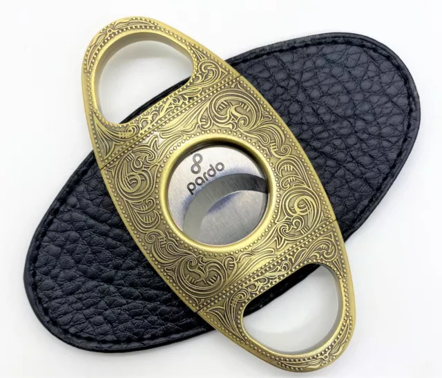 Pardo Cigar - Cutter Engraved Stainless Steel - Gold- Straight Cut, Double Blade 2