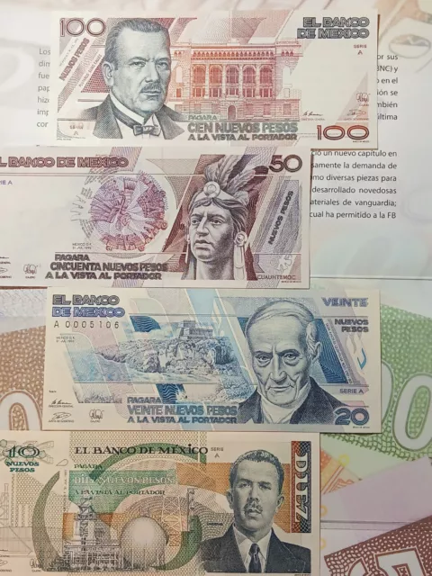 Set Mexico Nuevos Pesos Sin Circular BANKNOTES UNCIRCULATED NUEVOS PESOS Serie A