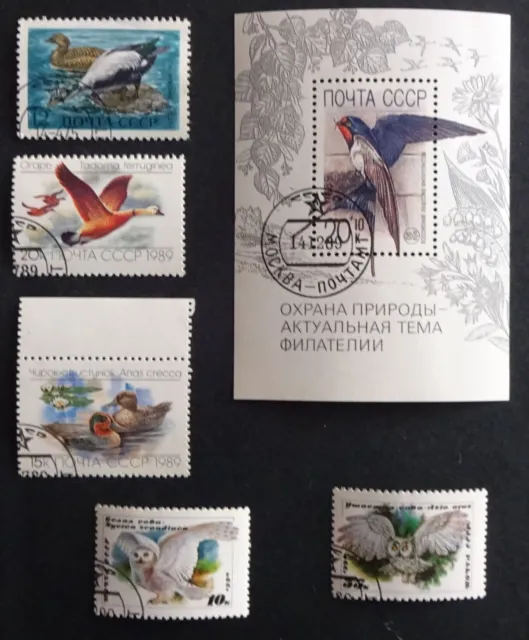 5 stamps + 1 block three USSR 1989,1990. Birds