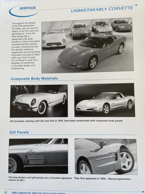 Chevrolet Corvette 1999 Specialist's Data Book Vintage Great Condition
