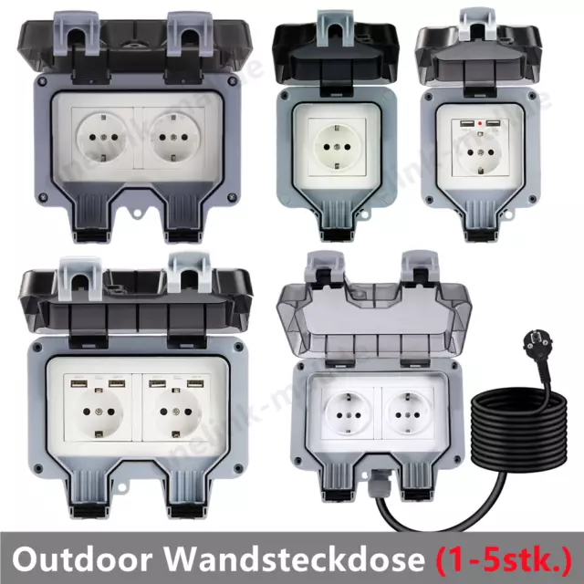 1-5 Outdoor Wandsteckdose Steckdose Gartensteckdose Außensteckdose mit usb/kabel