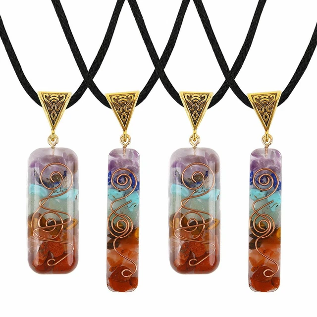 Natural Gemstone Necklace Chakra Stone Pendant Energy Healing Crystal with Chain 2