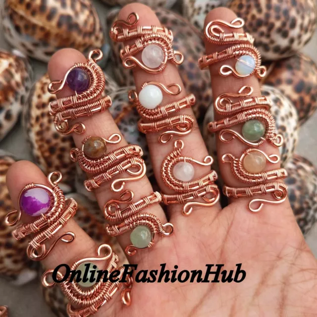 Rose Quartz Beads & Mix Gemstone Silver Plated Copper Wire  Wholesale Lot Rings