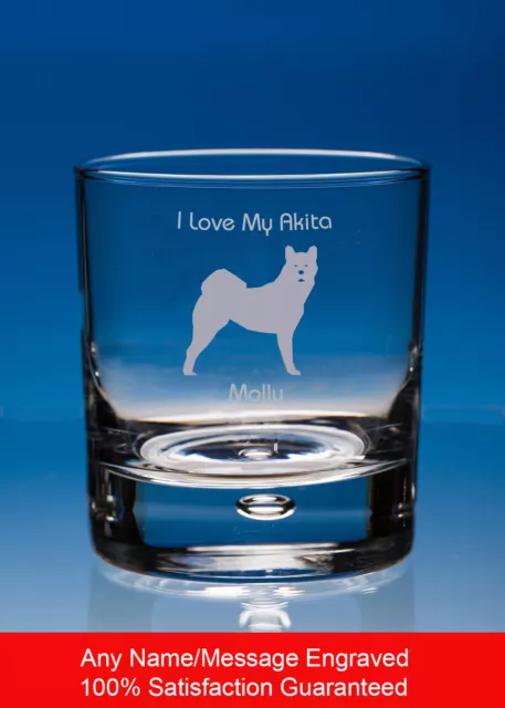 Akita Whisky Glass Dog Lover Gift Personalised Engraved Whiskey Tumbler Dog Gift
