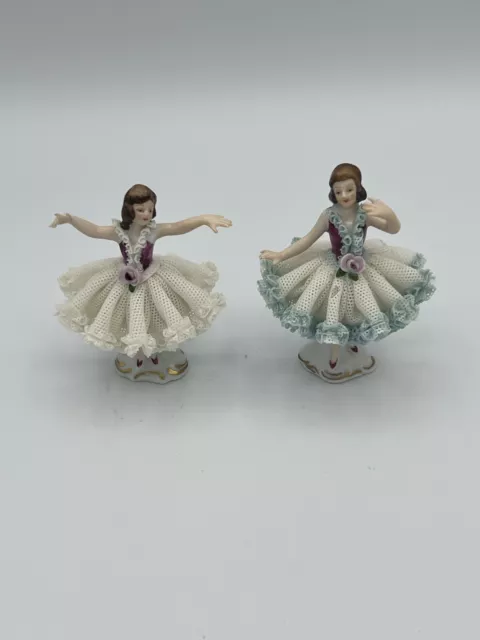 Vintage German Karl-Heinz Klette Dresden Lace Porcelain Ballerina 4" Figurines