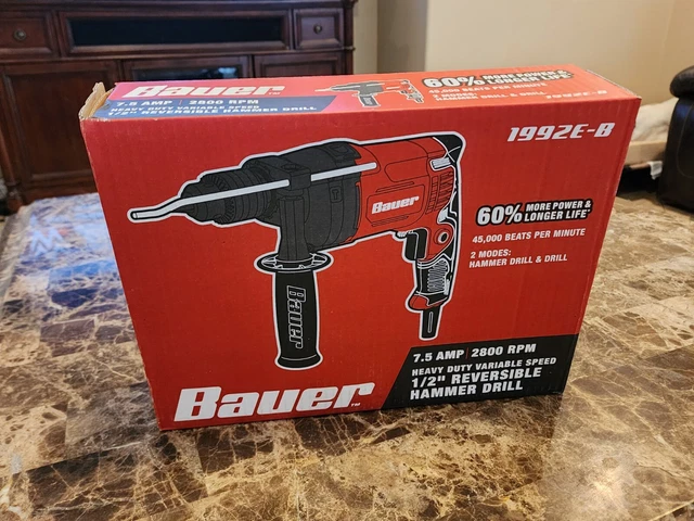Bauer Hammer Drill Tool Reversible Variable Speed Heavy Duty 1/2" Chuck