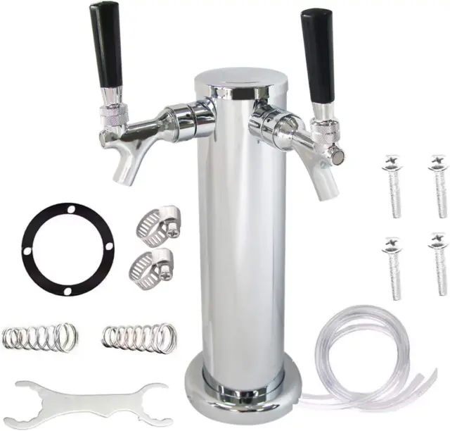 Draft Beer Tower Faucet Dispenser -  Brand Double Beer Tap, Stainless Ste