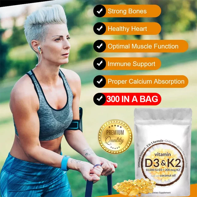 10000 IU D3 K2 Vitamin Supplement Softgels Treat Insomnia Calcium