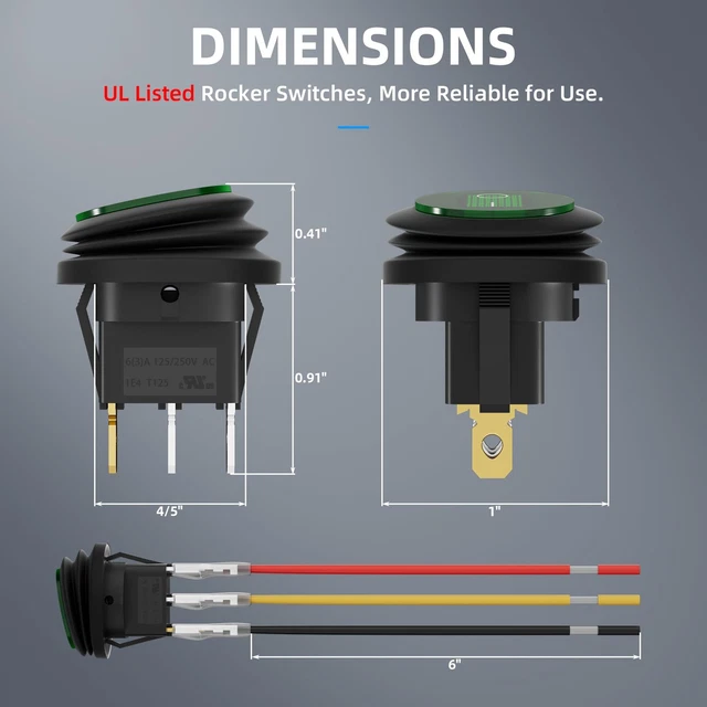 DAIERTEK ROUND TOGGLE Switch Green LED [UL Listed] 12V 20A Waterproof £ ...