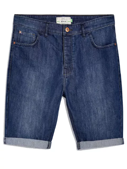 Nuovi pantaloncini jeans denim da uomo blu scuro risvoltati/arrotolamento orlo vestibilità regolare