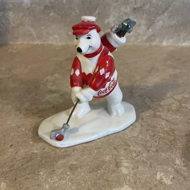 Coca-Cola Polar Bear Always Golfing 1995 White Ceramic Figurine 176478 Christmas