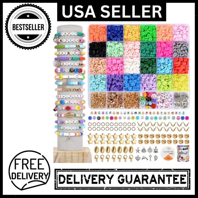 4800Pcs Clay Beads for Jewelry Making Bracelet Kit,Flat round Polymer Best New**