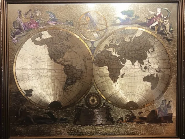 Framed Gold Foil The World Map #1 21 Inches By 16 Inches