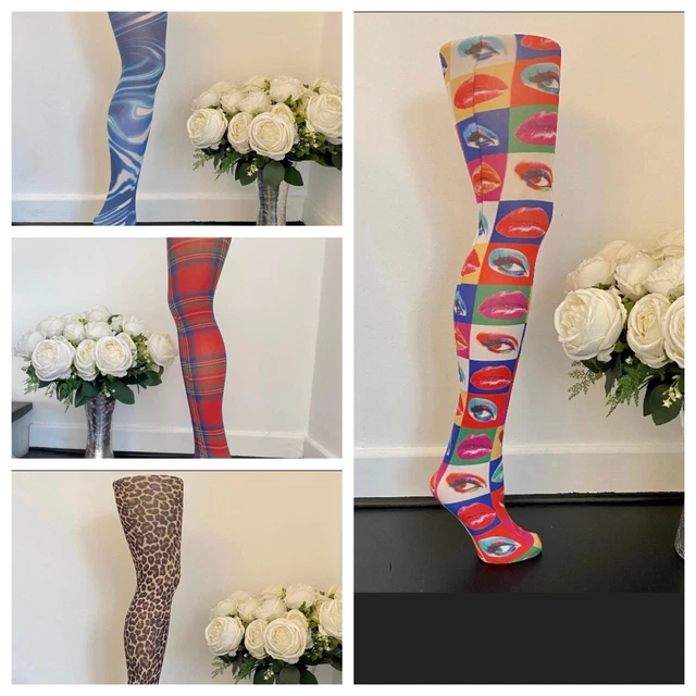 PATTERNED PRINTED TIGHTS Festival 60's 70's 90's Bright Vintage