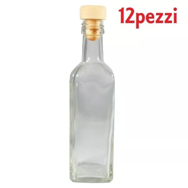 Set 12 Pezzi Bottiglie Bottigline Vetro Trasparente Mary Con Tappo 250Cc