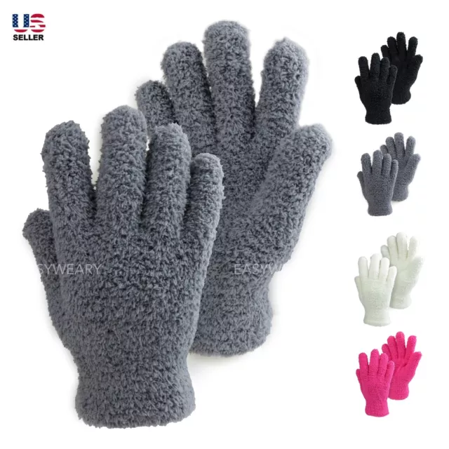 Mens Womens Winter Thermal Fuzzy Gloves Mittens Soft Warm Stretch Knit Fleece