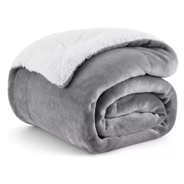 Versatile Sherpa Fleece Blanket Throw Microfibre 130x150cm Light Grey - Bedsure