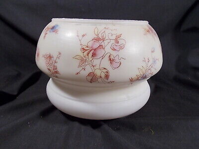 Victorian Hand Painted FLORAL Milk Glass Hanging Oil Lamp Font Holder Shade