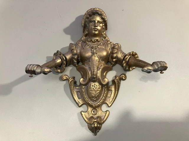Antique Victorian Figural Brass Wall Mount Holder Towel Bar - Missing Bar