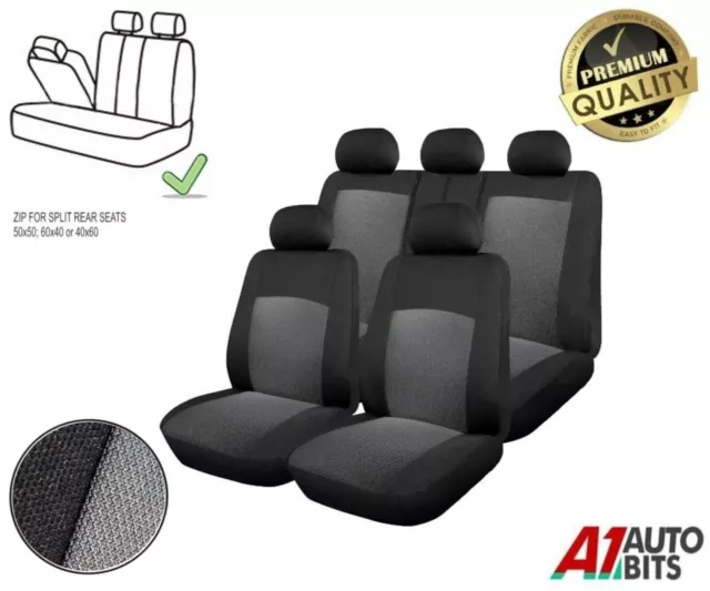 Car Split Rear Seat Covers Full Set Grey Black Fabric For Peugeot 207 307 508