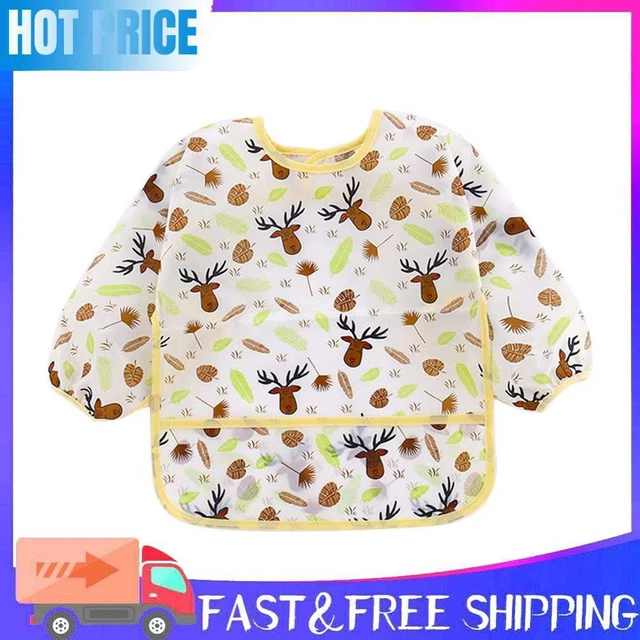 Baby Feeding Bibs Kids Waterproof Long Sleeve Coverall (0-3Years Elk)