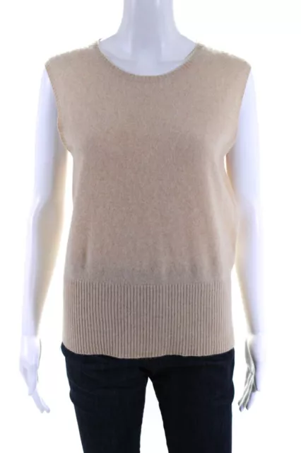 Sutton Studio Women's Cashmere Crewneck Pullover Sweater Vest Beige Size L