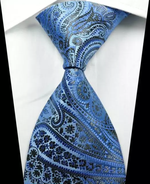 Hot Classic Paisley Floral Blue Gray JACQUARD WOVEN 100% Silk Men's Tie Necktie