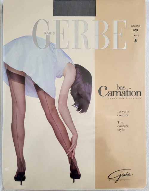 Bas Nylon Couture Noir Vintage Gerbe - Taille 10 - Style Jarretelle - Neuf Sans Étiquettes