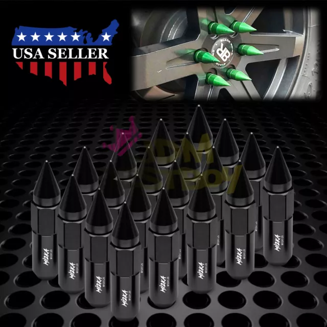 Black 20pcs M12X1.25 Lug Nuts Spiked Extended Tuner Aluminum Wheels Rims Cap