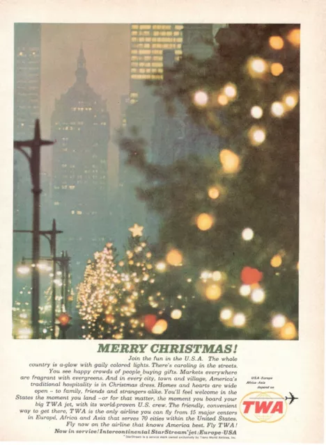 Twa Trans World Airlines 1962 Advertising' Vintage Merry Christmas
