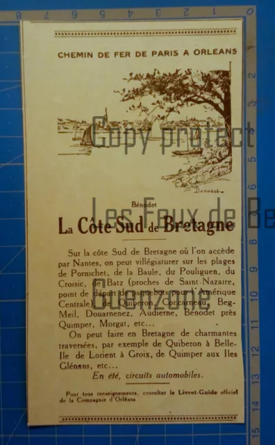 BENODET COTE SUD BRETAGNE CHEMIN DE FER    publicité advert 1933