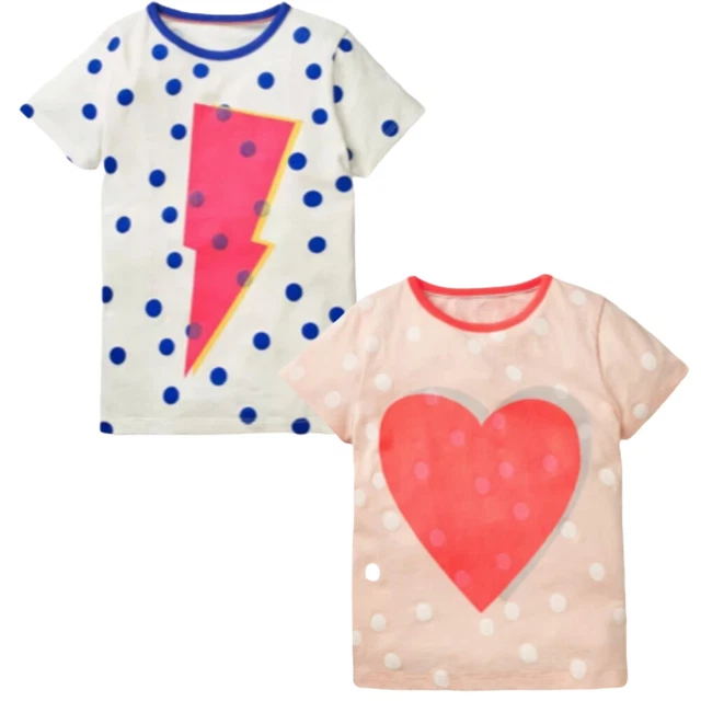 MINI BODEN Girls Neon Summer T-shirts Tops Heart Lightening 3-12yrs Spots Print