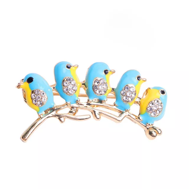 Art Deco Style Enamel Crystal FIVE Blue Birds Brooch Badge Pin Gift 2