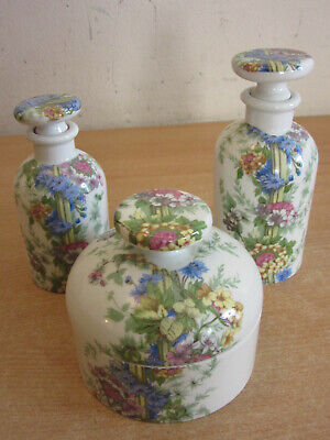 Vintage PORCELAIN DE PARIS France floral vanity set perfume bottles trinket dish