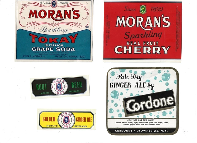 5 DIFFERENT SODA WATER BOTTLE LABELS 4 of EACH TOTAL of 20 PIECES