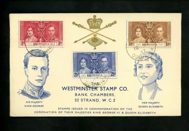Postal History Dominica #94-96 FDC King George VI Coronation 1937 Roseau